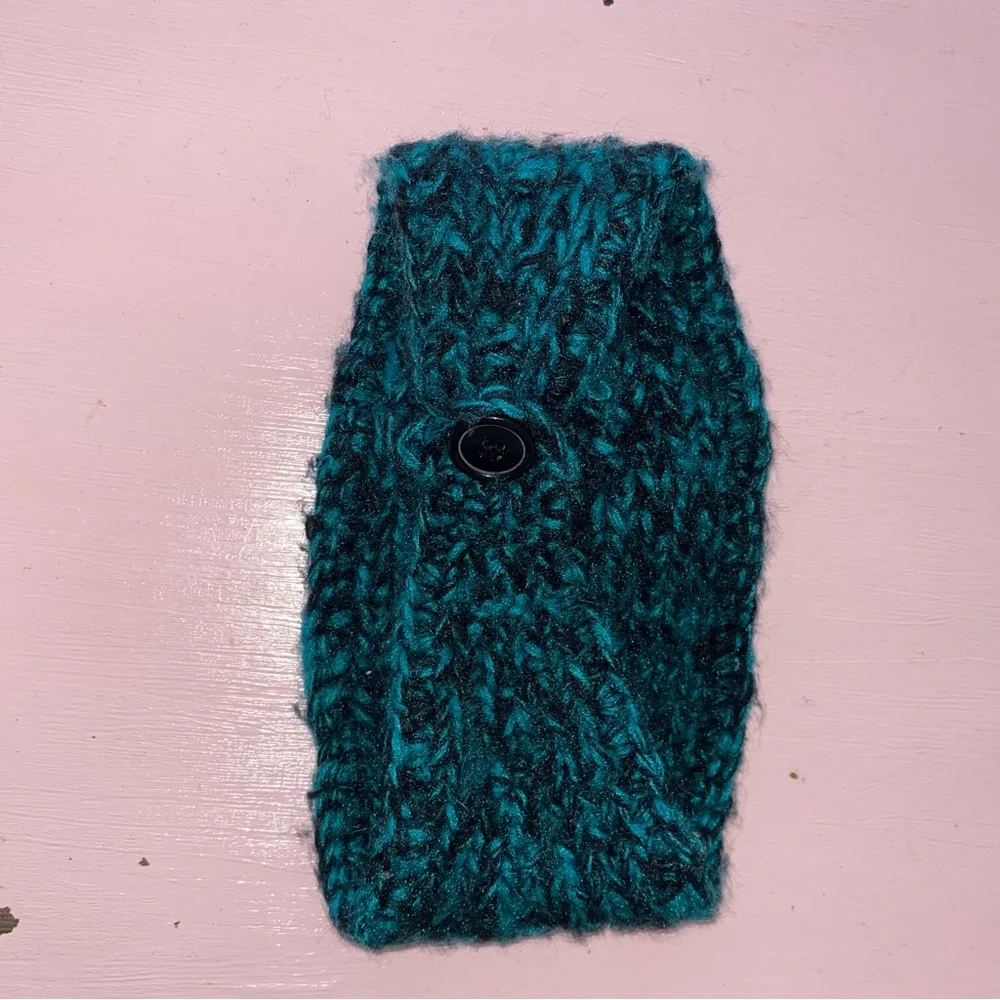 Flower Headband Ear Warmer Hand Knit Button Closure Variegated Yarn Crochet